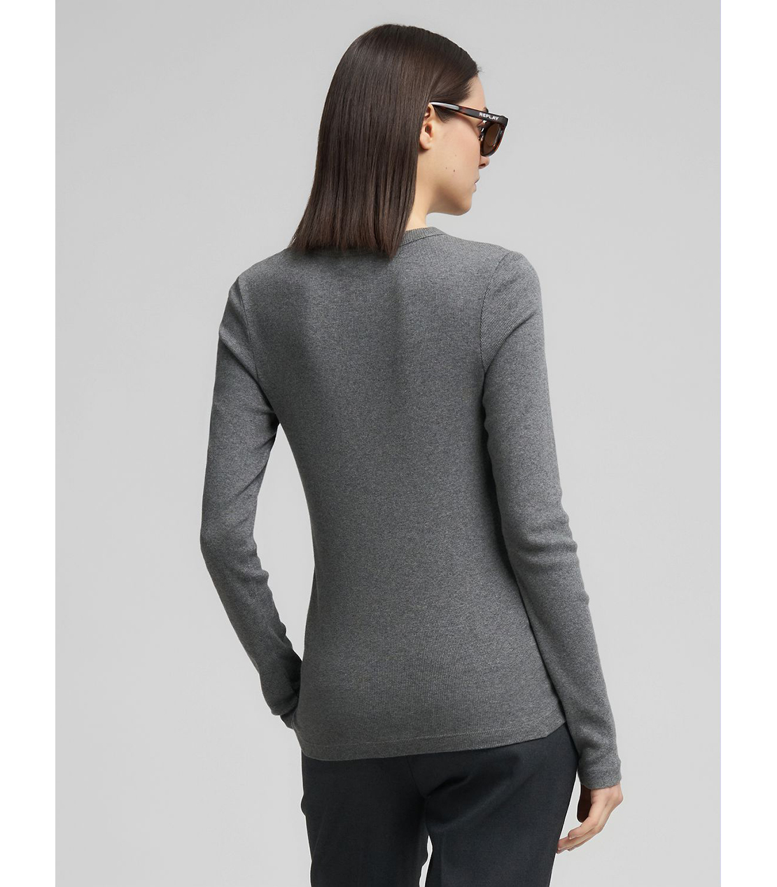 スリムフィット・クルーネックロングTシャツ 詳細画像 ダークグレーメランジ 3